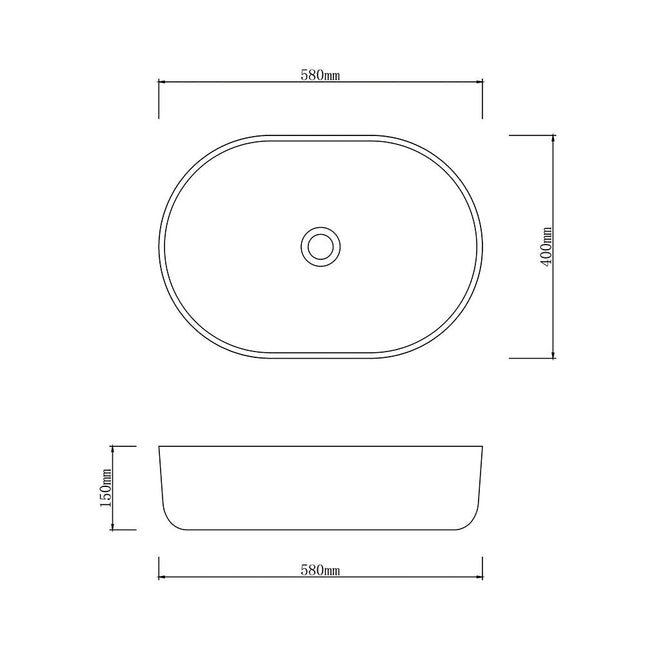 Porcelain Above Counter Basin 580x400x150 ,