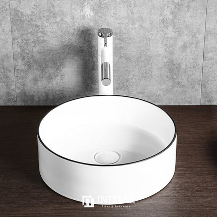 Above Counter Round Basin Skyline Gloss White Black Edge ,