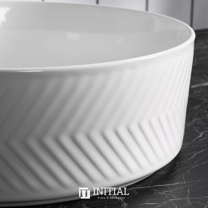 Above Counter Round Basin Chevron Pattern, Gloss White, 360X360X120 ,