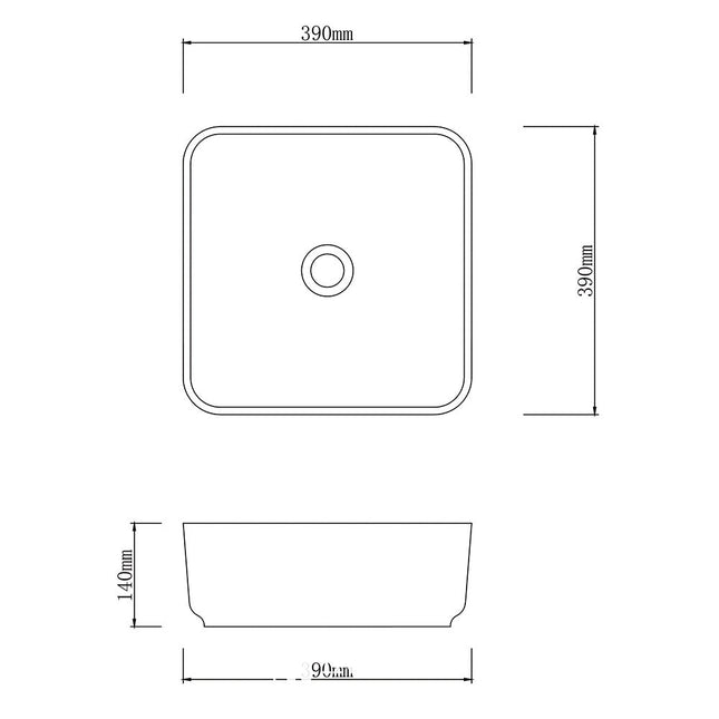 Porcelain Above Counter basin 390x390x140 ,