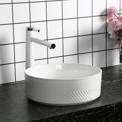 Above Counter Round Basin Chevron Pattern, Gloss White, 360X360X120 ,