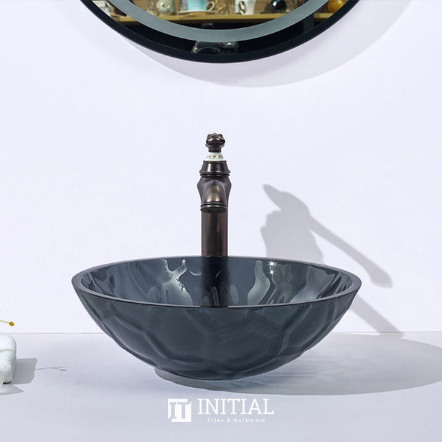 Above Counter Tempered Glass Basin Hexagon Pattern Round Basin 420x420x145 ,