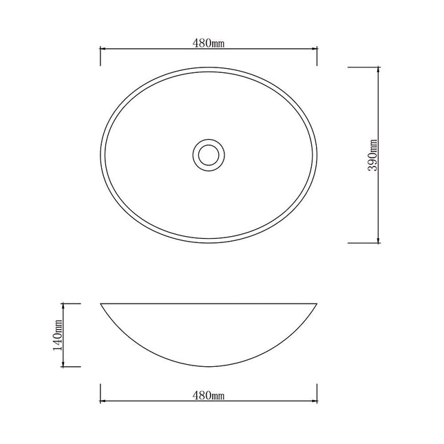 Above Counter Tempered Glass Basin Gloss Black Double Layer Oval Basin 480x390x140 ,