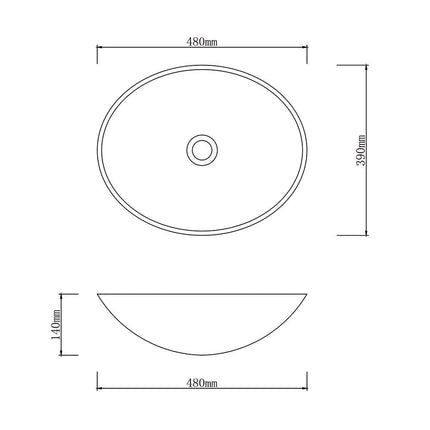 Above Counter Tempered Glass Basin Gloss Black Double Layer Oval Basin 480x390x140 ,