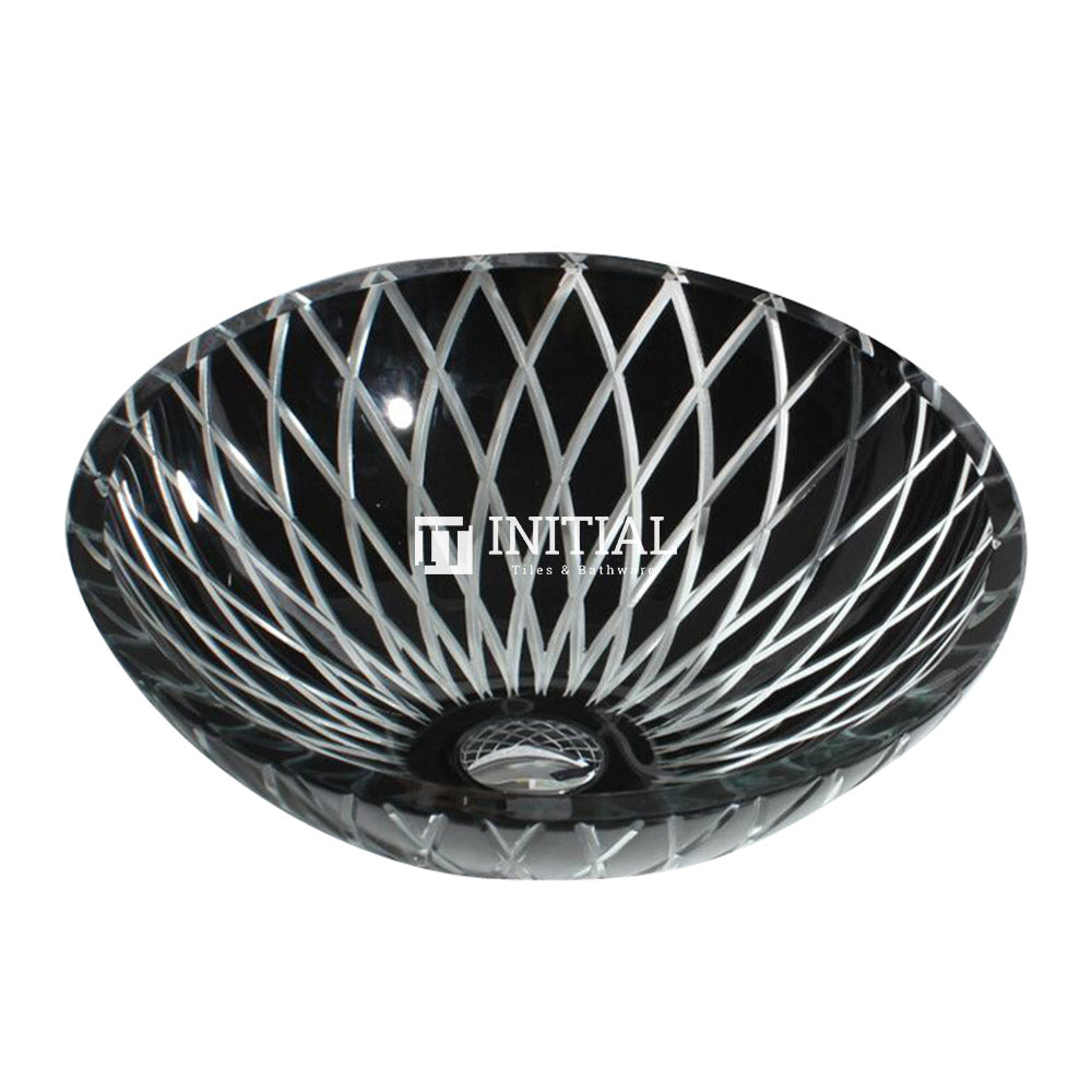Above Counter Tempered Glass Basin Round Special Pattern Basin 420x420x145 ,