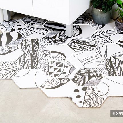 Modern look Tile Freestyle Hexagon Artistic White & Black Matt 200X230 ,