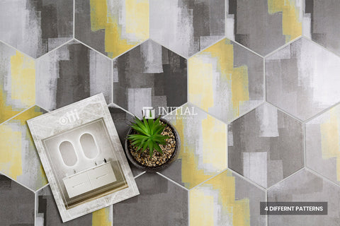 Modern look Tile Freestyle Hexagon Painted Concrete Yellow & Dark Grey Matt 200X230 ,