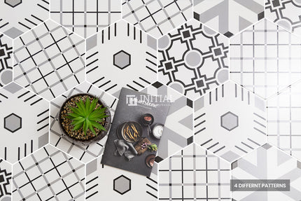 Modern look Tile Freestyle Hexagon Pattern Black & White Matt 200X230 ,