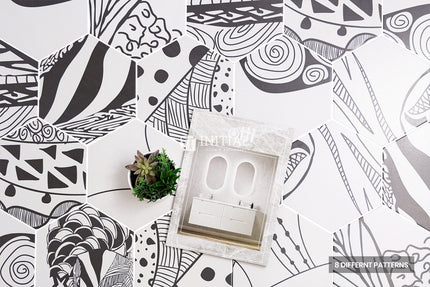 Modern look Tile Freestyle Hexagon Artistic White & Black Matt 200X230 ,