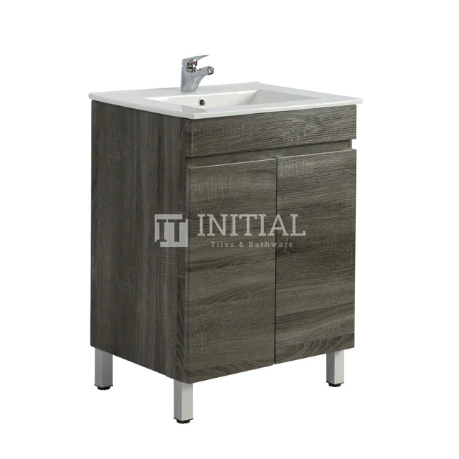 Wood Grain PVC Filmed Freestanding Floor Vanity With 2 Doors Dark Grey 590W X 830H X 455D ,