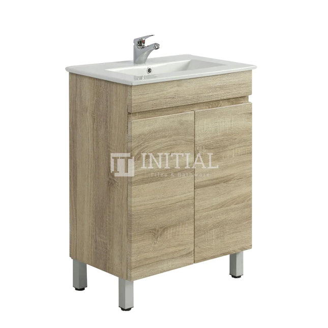 Begin Wood Grain PVC Filmed Freestanding Floor Vanity With 2 Doors White Oak 590W X 830H X 455D ,