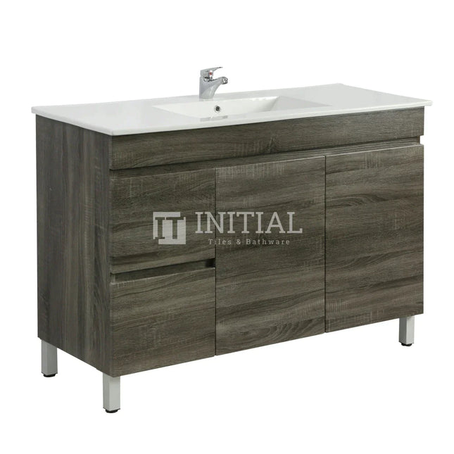 Begin Wood Grain Freestanding Floor Vanity Left Side Dark Grey 1190W X 830H X 450D ,