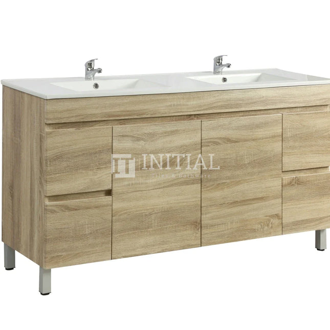 Begin Wood Grain PVC Filmed Freestanding Floor Vanity With 2 Doors and 4 Drawers White Oak 1490W X 830H X 450D ,