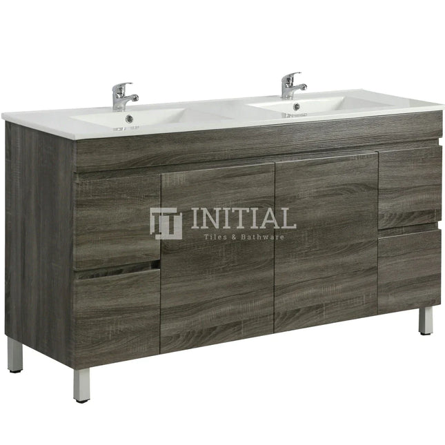 Begin Wood Grain PVC Filmed Freestanding Floor Vanity With 2 Doors and 4 Drawers Dark Grey 1490W X 830H X 450D ,