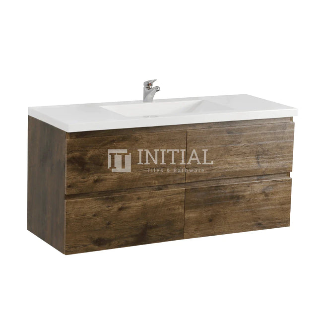 Qubix Wood Grain PVC Filmed Wall Hung Vanity With 2 Drawers Dark Oak 1190W X 550H X 450D ,