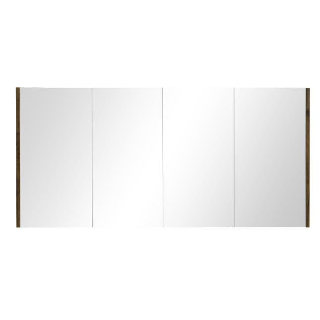 Qubix Wood Grain PVC Filmed Mirrors Shaving Cabinet with 4 Doors Dark Oak 1500X150X720 ,