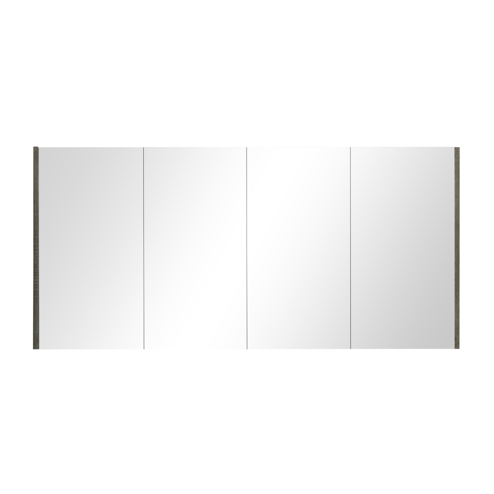 Qubix Wood Grain PVC Filmed Mirrors Shaving Cabinet with 4 Doors Dark Grey 1500X150X720 ,