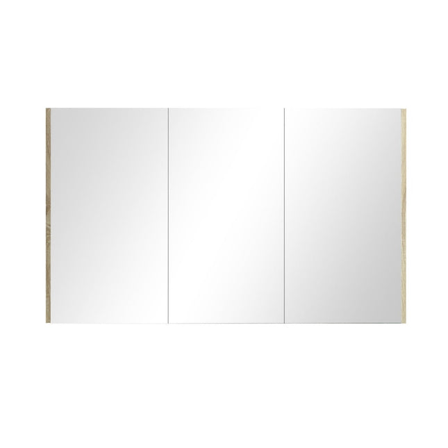 Qubix Wood Grain PVC Filmed Mirrors Shaving Cabinet with 3 Doors White Oak 1200X150X720 ,