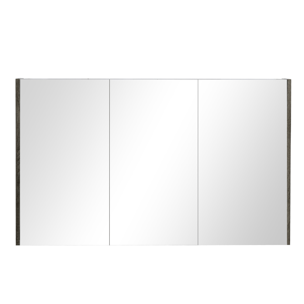 Qubix Wood Grain PVC Filmed Mirrors Shaving Cabinet with 3 Doors Dark Grey 1200X150X720 ,
