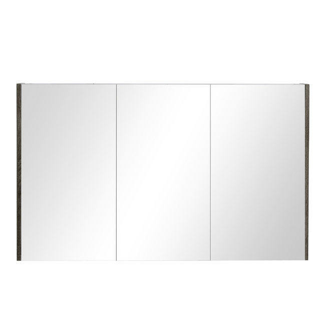 Qubix Wood Grain PVC Filmed Mirrors Shaving Cabinet with 3 Doors Dark Grey 1200X150X720 ,