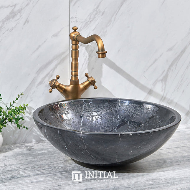 Stone Round Above Counter Basin Dark Marble Surface 420x420x140 ,