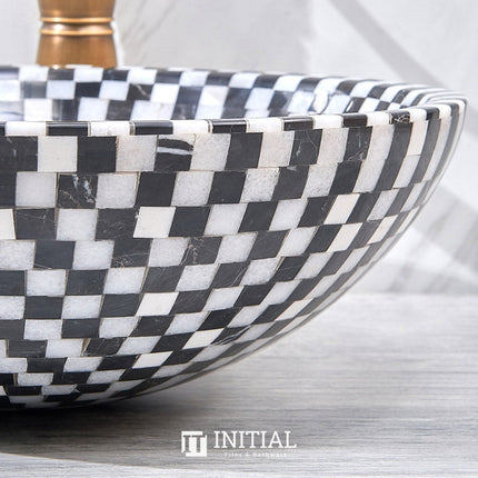 Above Counter Basin Marble Mosaic Surface Round Stone Basin 420x420x140 ,