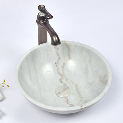 Round Above Counter Basin White Marble Surface Stone Basin 420x420x140 ,