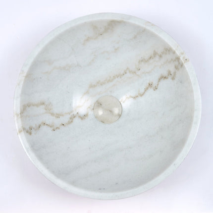 Round Above Counter Basin White Marble Surface Stone Basin 420x420x140 ,