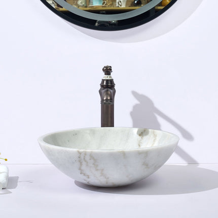 Round Above Counter Basin White Marble Surface Stone Basin 420x420x140 ,