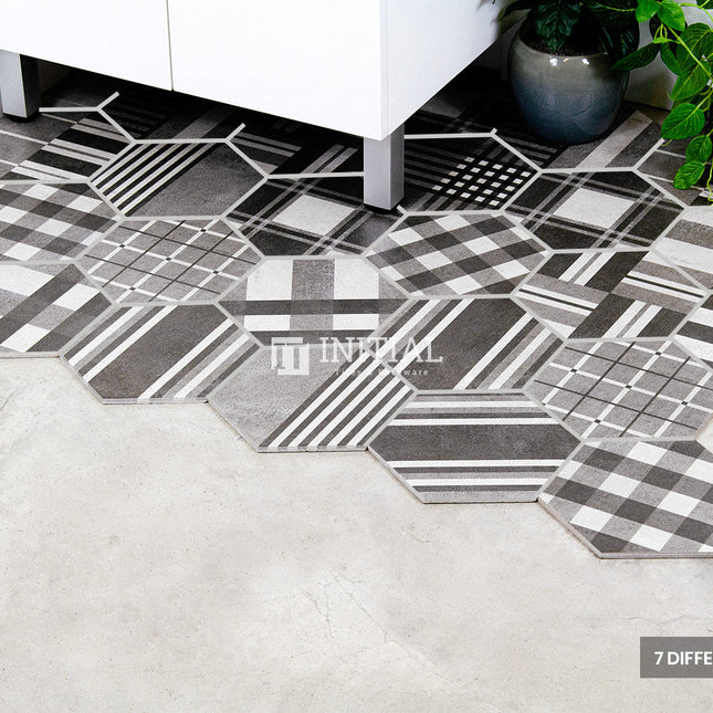 Modern look Tile Freestyle Hexagon Pattern Dark Grey Matt 200X230 ,