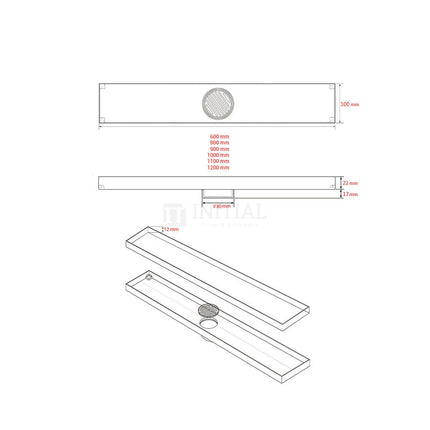 Bathroom S/S Tile Insert Floor Waste Chrome 600~1200mm ,