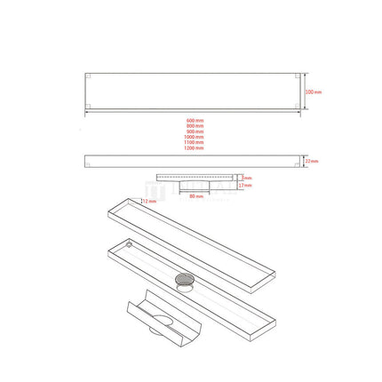 Bathroom S/S Tile Insert Floor Waste Chrome 600~1200mm ,