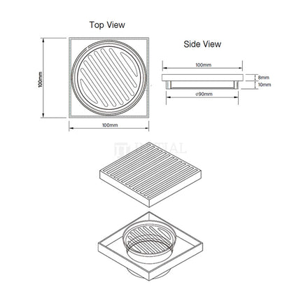 Bathroom S/S Channel Wedge Square Floor Waste ,