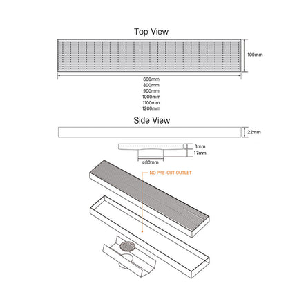 Bathroom S/S Linear Floor Waste Chrome 600~1200mm ,
