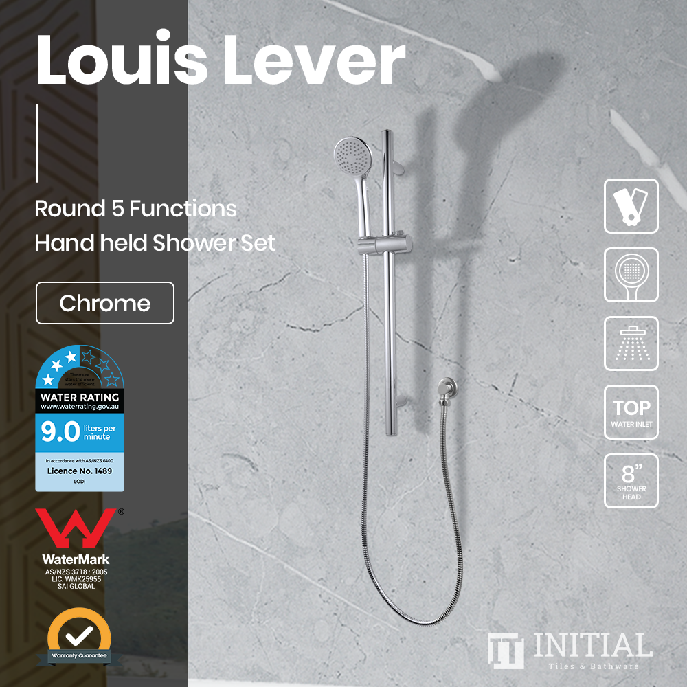 Louis Lever Series Round 5 Functions Hand held Shower Set With Rail Chrome ,
