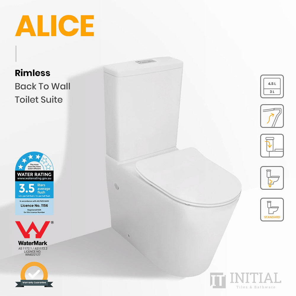 Alice Rimless Back to Wall Toilet Suite Ceramic White 655X380X870 ,