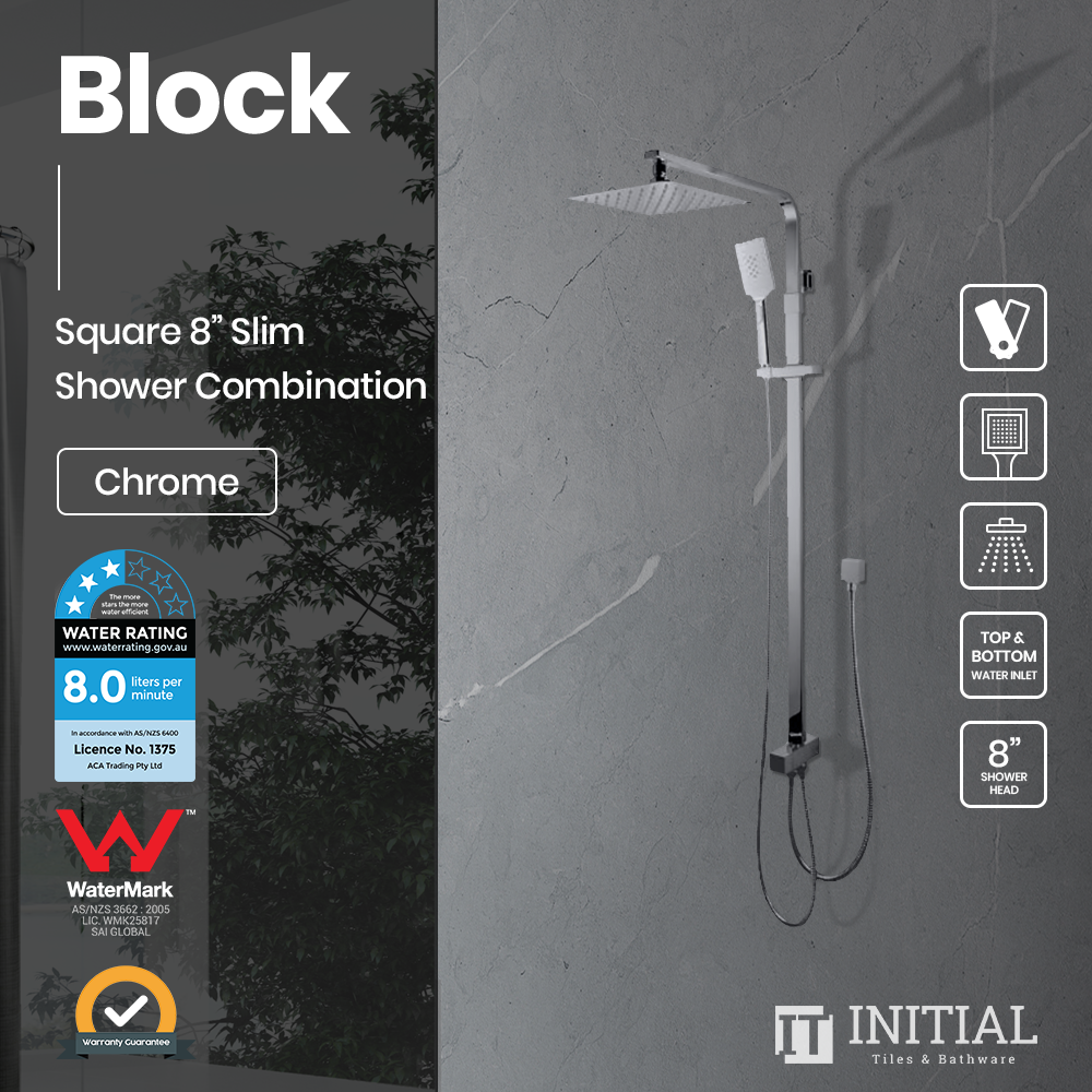 Block Series 8'' Square Top / Bottom Inlet Shower Combination Chrome ,