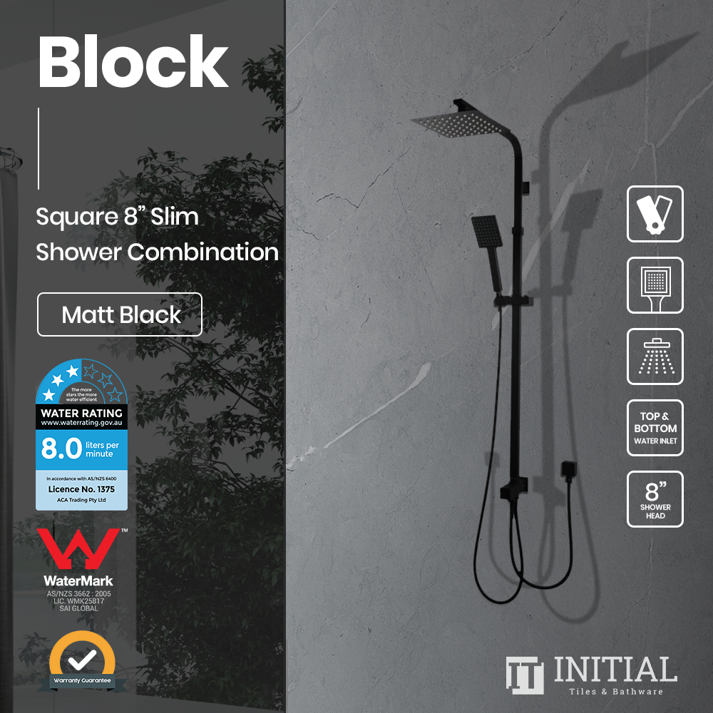 Block Series 8'' Square Top / Bottom Inlet Shower Combination Matt Black ,