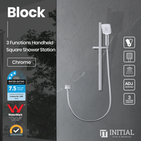Block Series Square 3 Functions Handheld Shower with Wall Connector Set Chrome ,