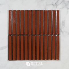 Feature Mosaic Kitkat Brookvale Speckled Concave Surface Gloss Antique Terracotta Red 296X298 ,