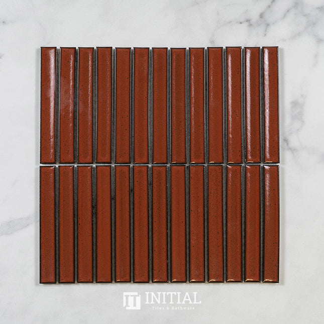 Feature Mosaic Kitkat Brookvale Speckled Concave Surface Gloss Antique Terracotta Red 296X298 ,