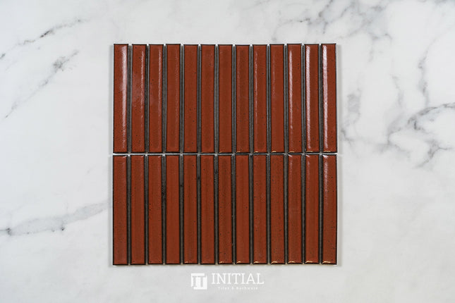 Feature Mosaic Kitkat Brookvale Speckled Concave Surface Gloss Antique Terracotta Red 296X298 ,