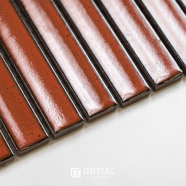 Feature Mosaic Kitkat Brookvale Speckled Concave Surface Gloss Antique Terracotta Red 296X298 ,