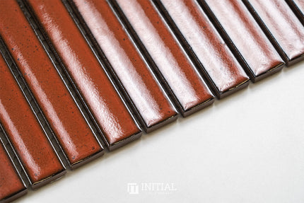 Feature Mosaic Kitkat Brookvale Speckled Concave Surface Gloss Antique Terracotta Red 296X298 ,