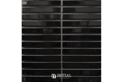Feature Mosaic Kitkat Fairlight Straightbone Gloss Black 296X300 ,