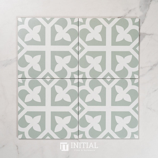 Encaustic Pattern Tile Pierre Bloom Pale Green Matt 200X200 ,