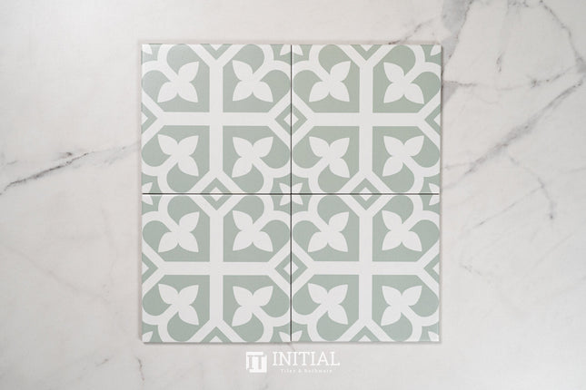 Encaustic Pattern Tile Pierre Bloom Pale Green Matt 200X200 ,