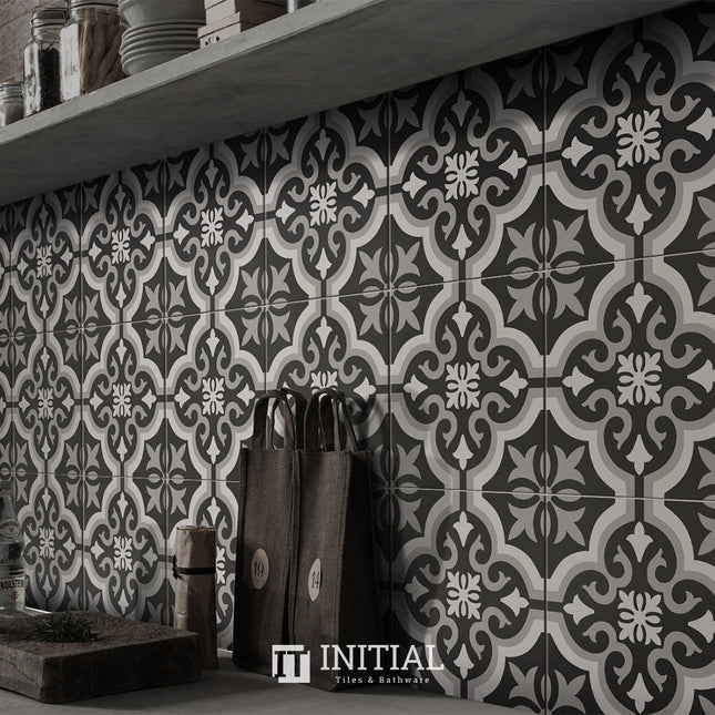 Encaustic Pattern Tile Pierre Braga Black & White Matt 200X200 ,