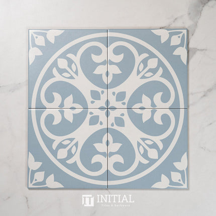 Encaustic Pattern Tile Pierre 1 Floral Light Blue Matt 200X200 ,
