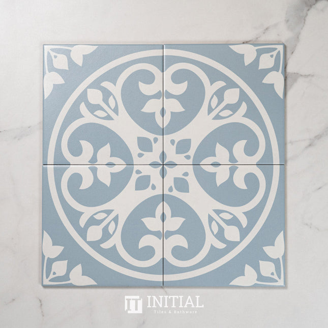 Encaustic Pattern Tile Pierre 1 Floral Light Blue Matt 200X200 ,